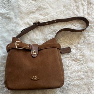 Coach Hadley Brown Suede Convertible Crossbody Bag